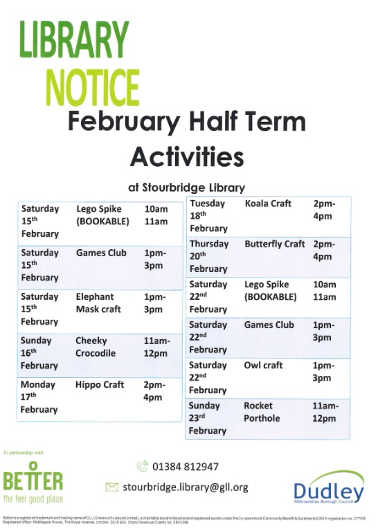 Stourbridge Library - Children's Half Term Activities